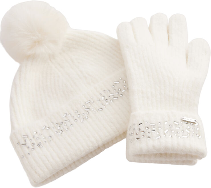 Ted Baker KERIIS Rhinestone Knitted Hat and G Cream