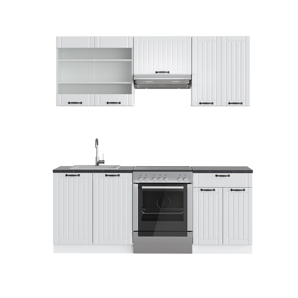 Vicco Küche Fame-Line 200 cm Küchenzeile Landhaus Küchenblock Einbau Weiß
