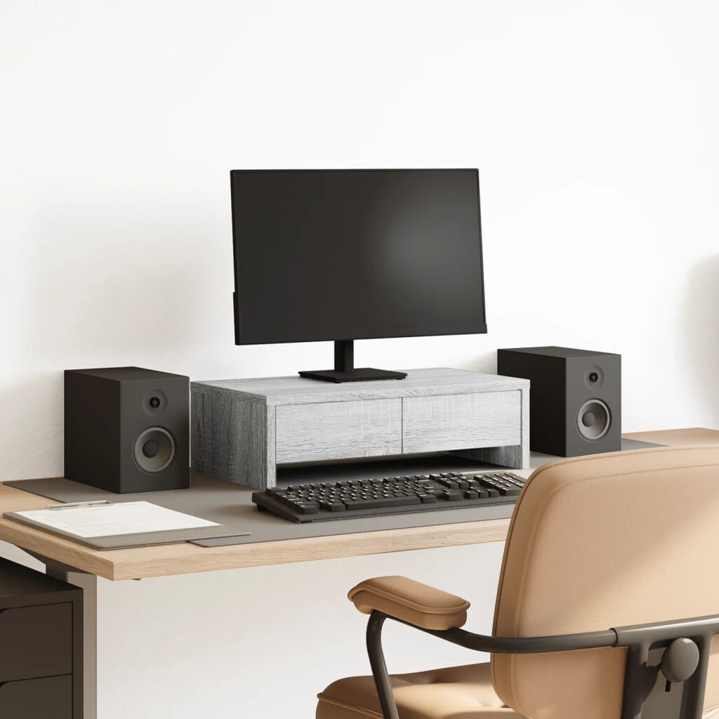 vidaXL Monitorstandaard met lades grijs sonoma eiken 50x27x15 cm