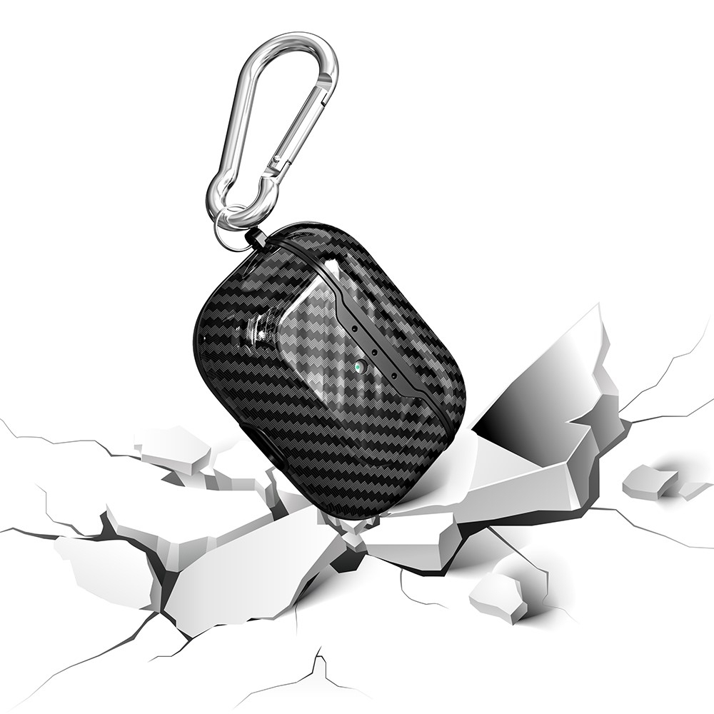 AirPods Pro Gummi Schutzhülle Abdeckung mit Karabinerhaken Carbon Look - Schwarz