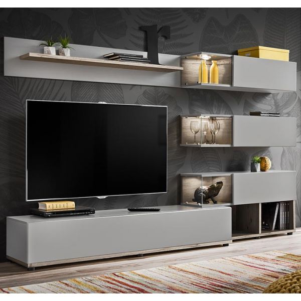 Móveis Bonitos Móvel de Sala Modelo Odin Cinzento Pérola e Truffle (2,4m) - MSAM281TRGR