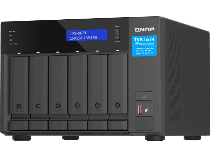 QNAP NAS TVS-h674-i3-16G 6-bay Hochzuverlässiger ZFS-basierter Speicher mit PCIe Gen 4 Erweiterbarkeit für 10/25GbE Konnektivität, M.2 NVMe SSD-Caching und Multi-Thread Prozessoren für Virtualisierungsanwendungen