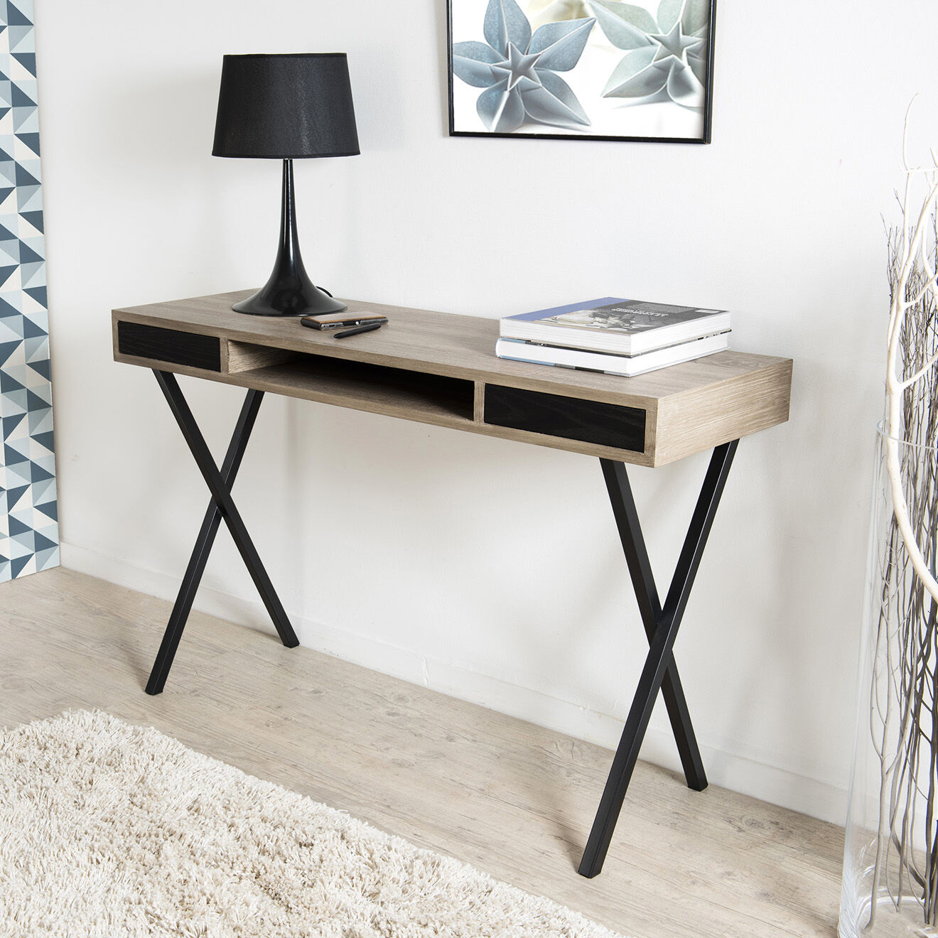 Macabane Bureau pieds croisés marron - 120x40x77.5 cm