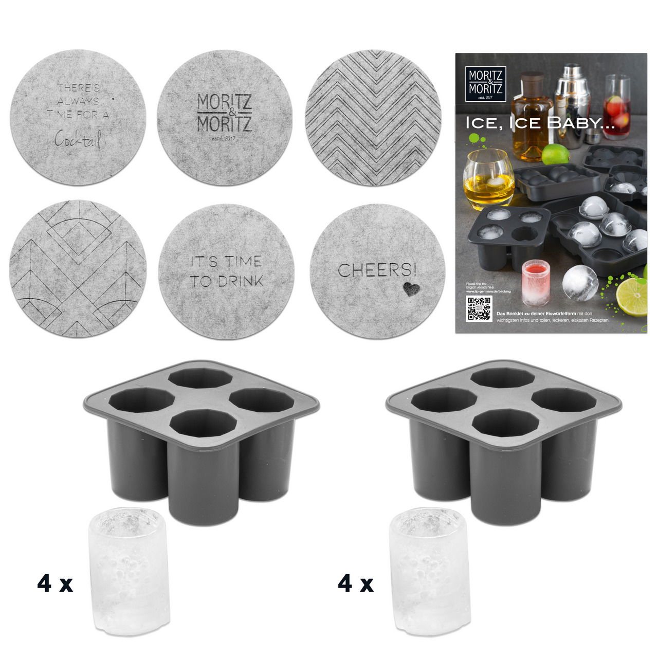 Moritz & Moritz Eiswürfelform 2er Set Cup inklusive 6 Untersetzer