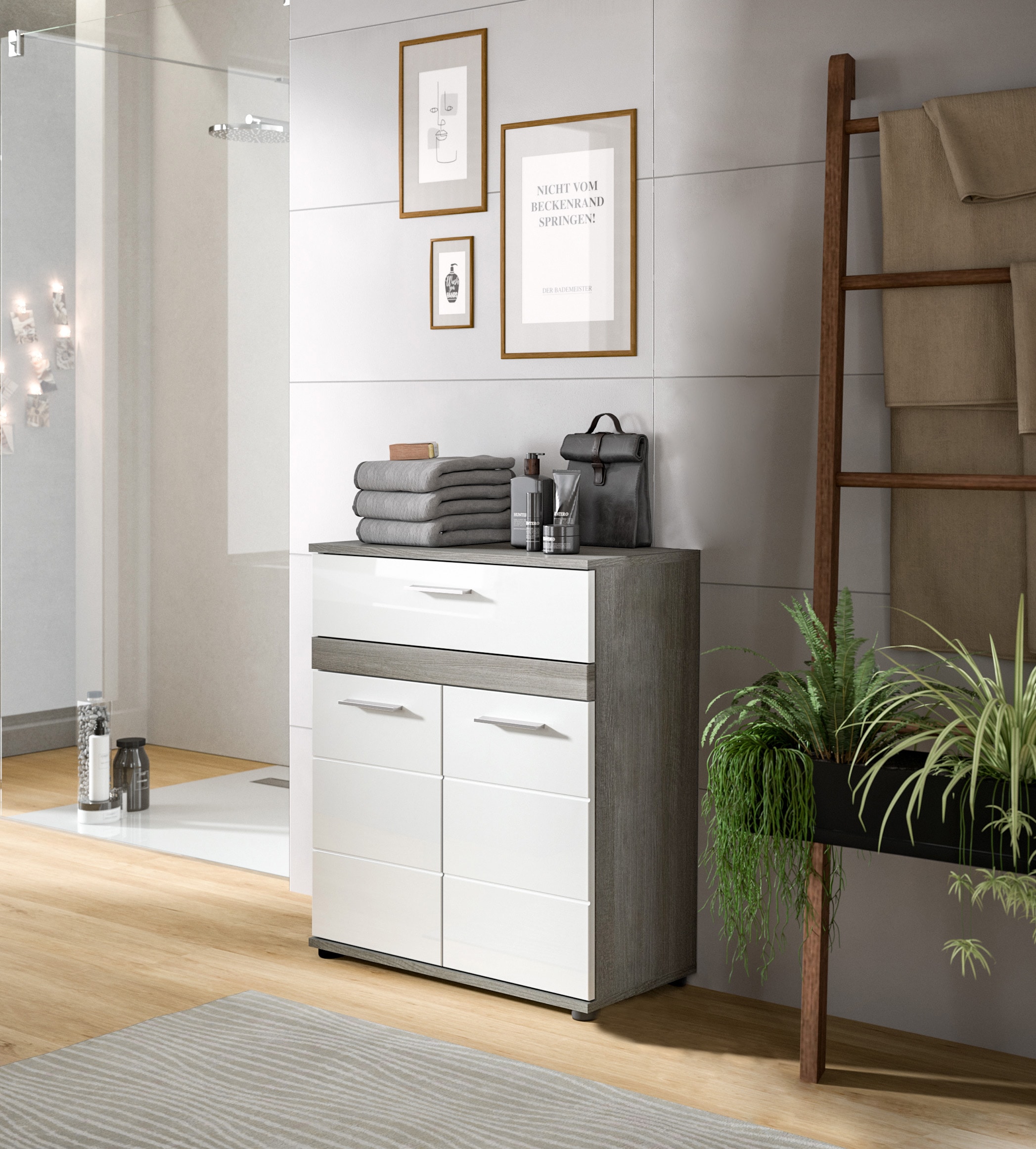 welltime Midischrank »LUCCA, TOPSELLER!, Höhe 79 cm, 2 Türen, 1 Schubkasten, 1 Einlegeboden« Badschrank, Bad-Möbel, Badezimmer