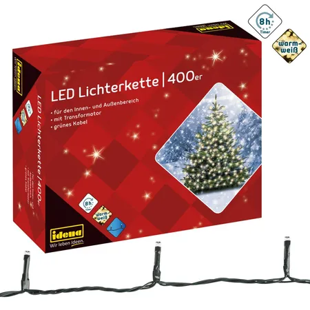 Idena LED Lichterkette, 400er warm weiß, für außen