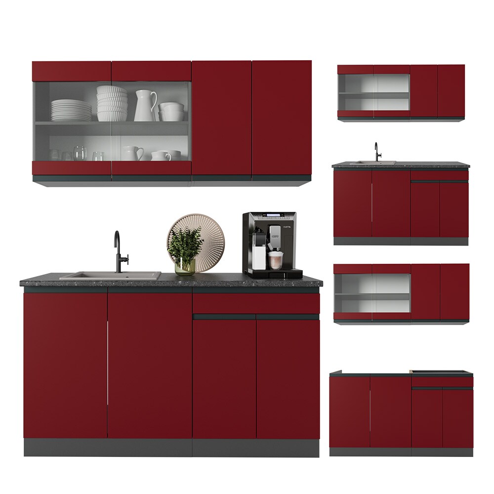 Vicco Küchenzeile Küchenblock Einbauküche R-Line J-Shape Anthrazit Rot 140 cm modern Küchenschränke Küchenmöbel
