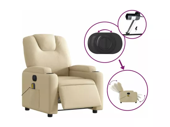 Fauteuil inclinable massant électrique crème tissu