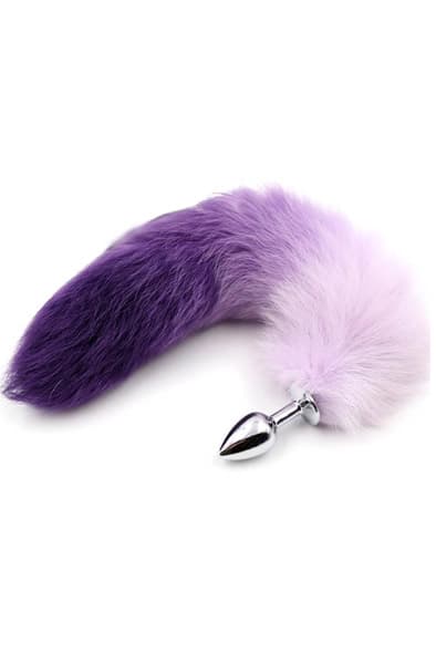 Purple & White Faux Tail With Stainless Plug S Analplugg med hale