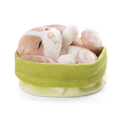 NICI Kuscheltier Hase cappuccino 12cm schlafend im grünen Körbchen