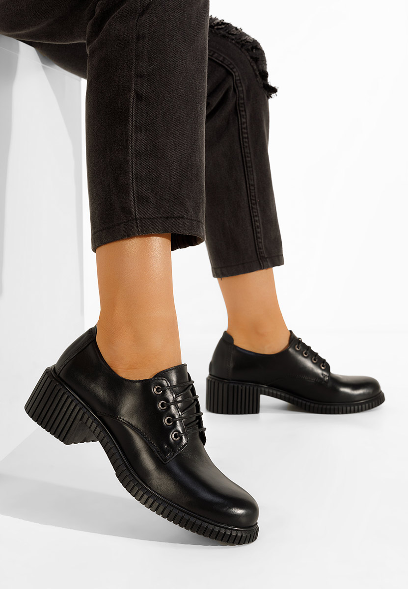Chaussures casual femme en cuir noirs Roanne