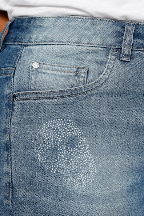 Boyfriend-Jeans, Glitzer Totenköpfe, Destroy-Effekte, 5-Pocket