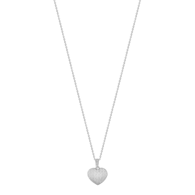 Collier or 750 blanc coeur diamants 45 cm