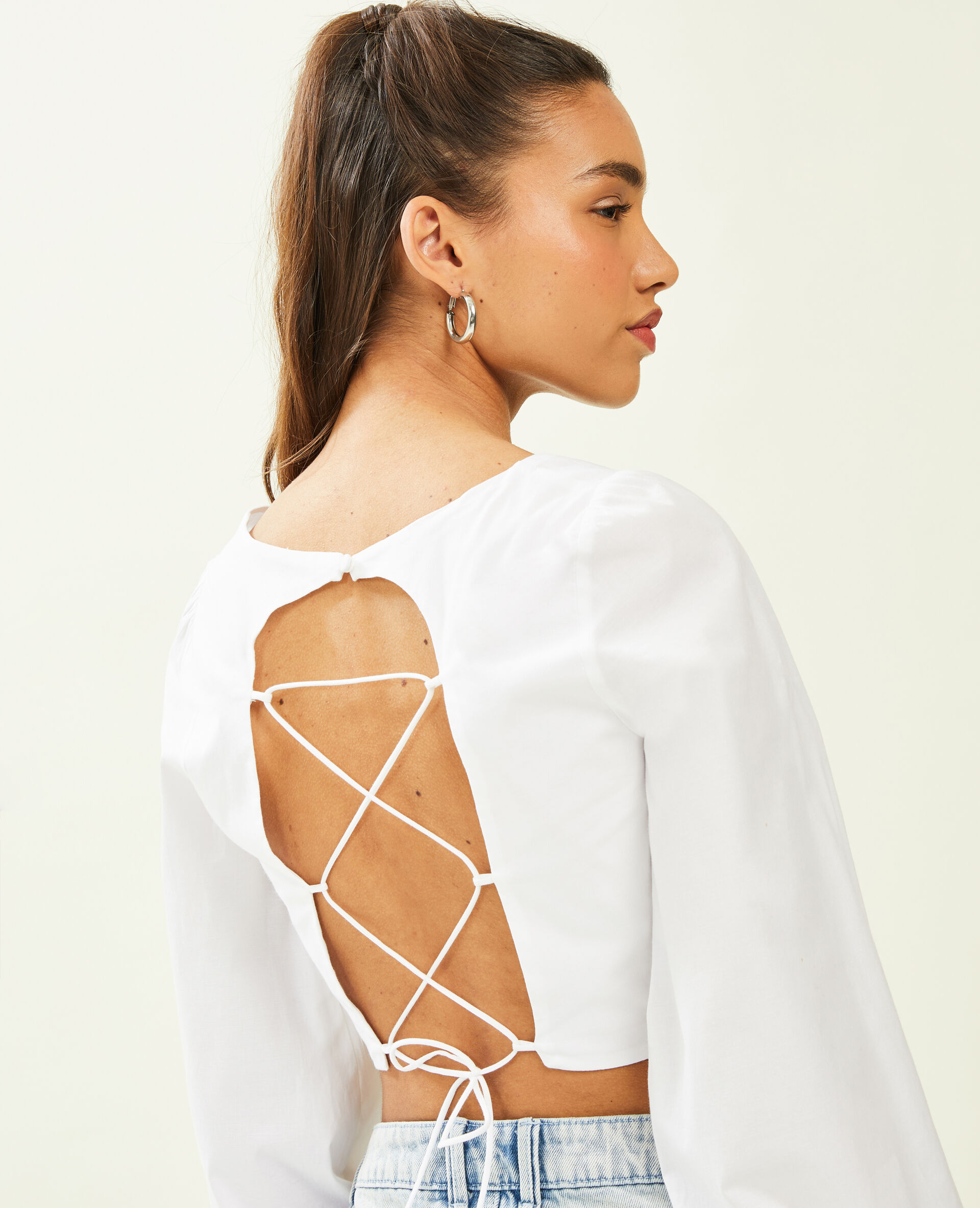 Top style corset à manches longues - Blanc
