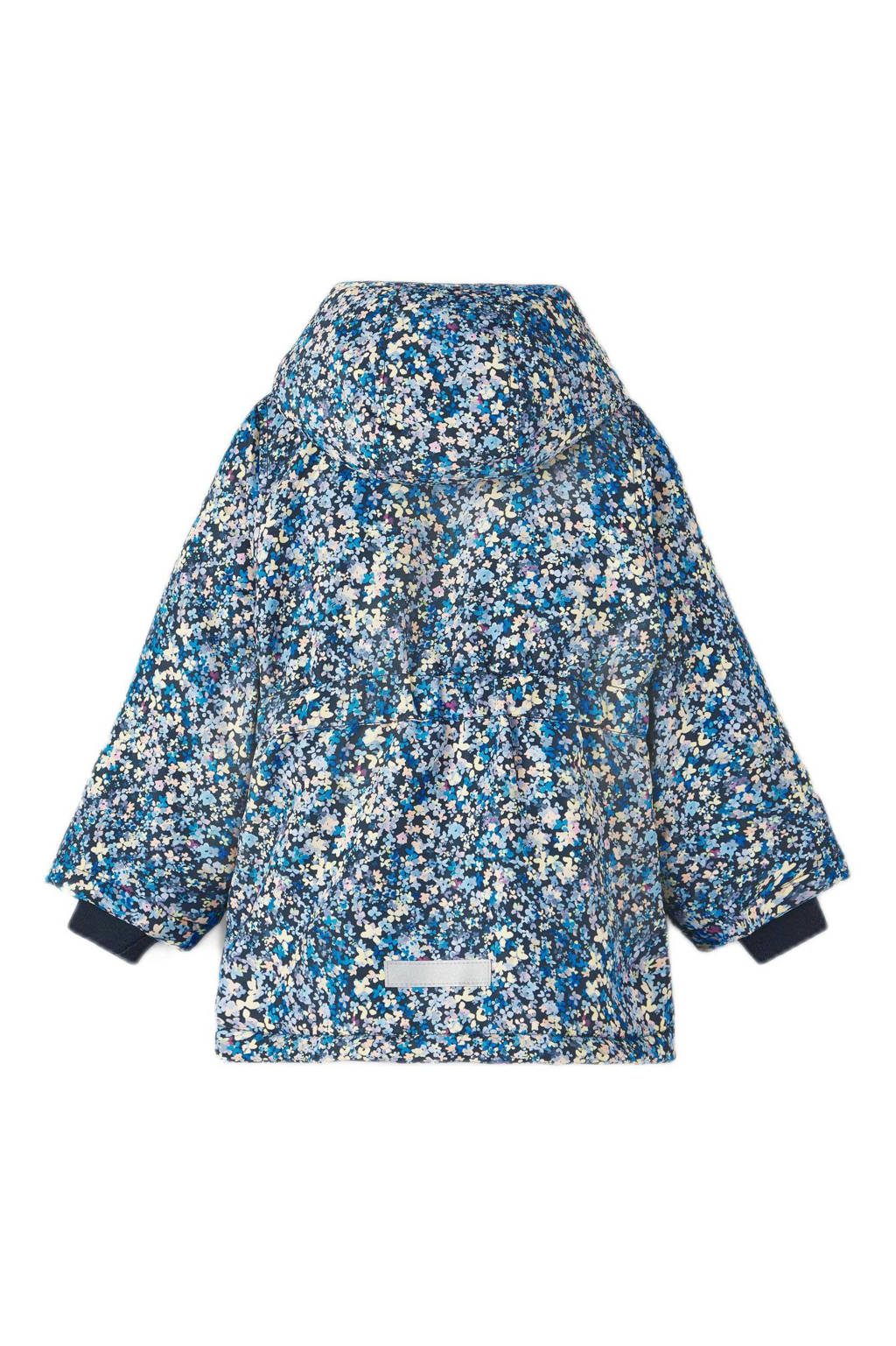 NAME IT gebloemde gewatteerde winterjas NMFMAXI van polyester donkerblauw/lichtblauw