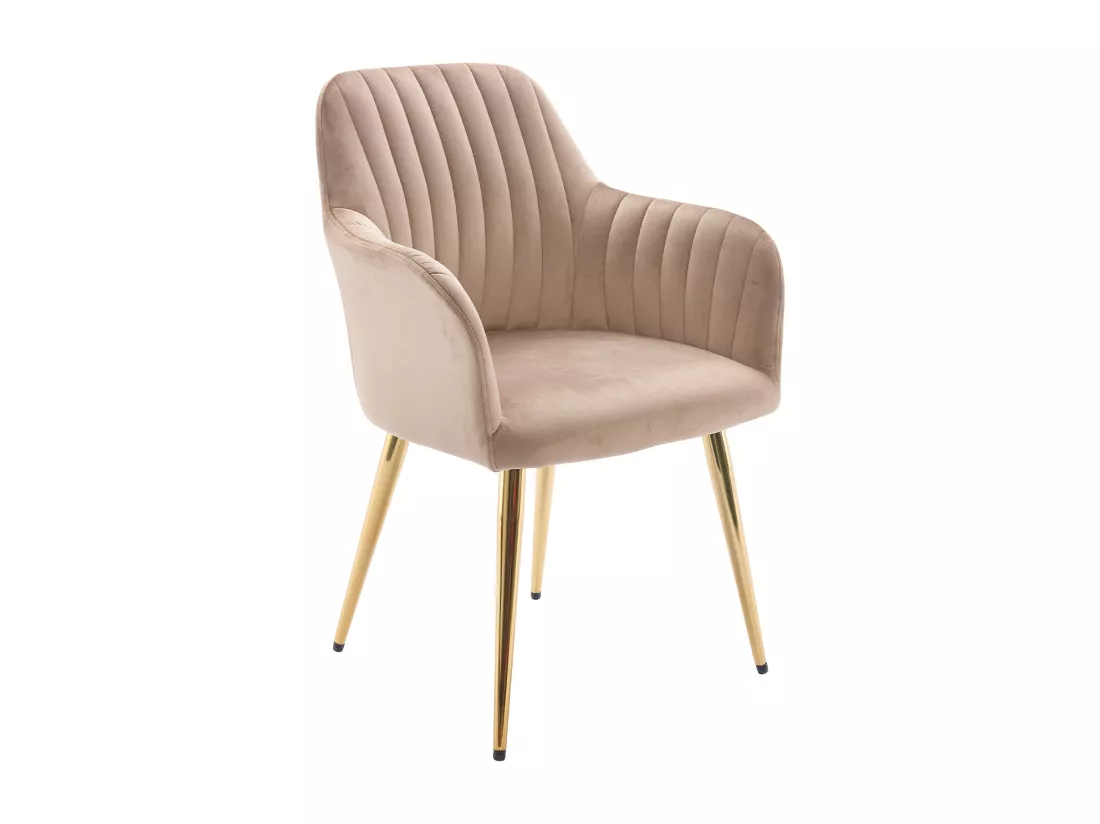 Lot de 6 chaises avec accoudoirs en velours et métal doré - Beige - ELEANA