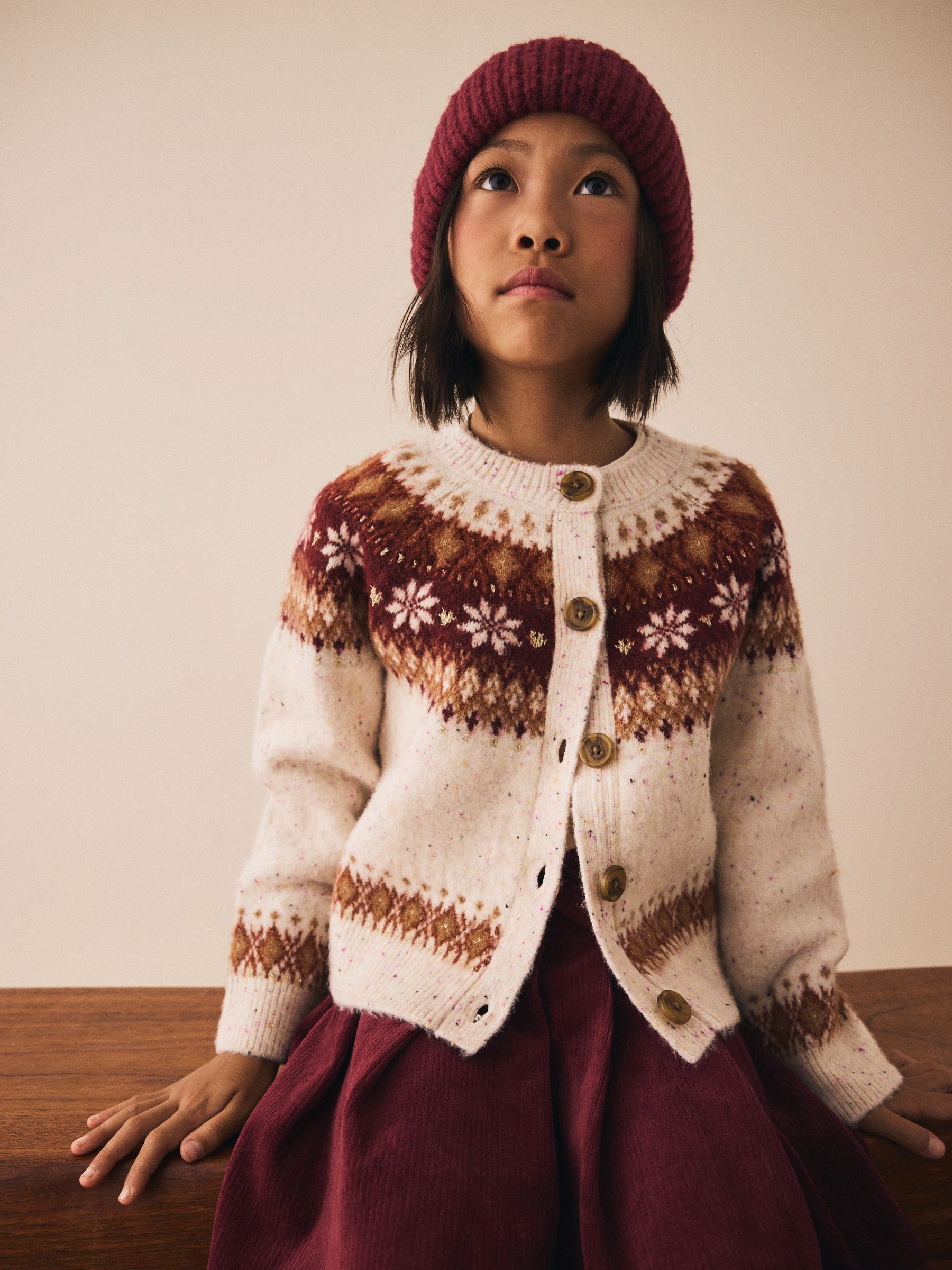 Ecru - Snowflake Fairisle vest (3-16jaar)
