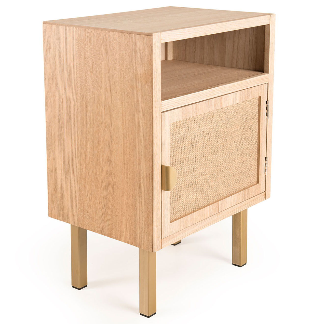 Macabane Chevet 1 niche 1 porte toile de jute aline bois/dorée - 40x30x59.5 cm
