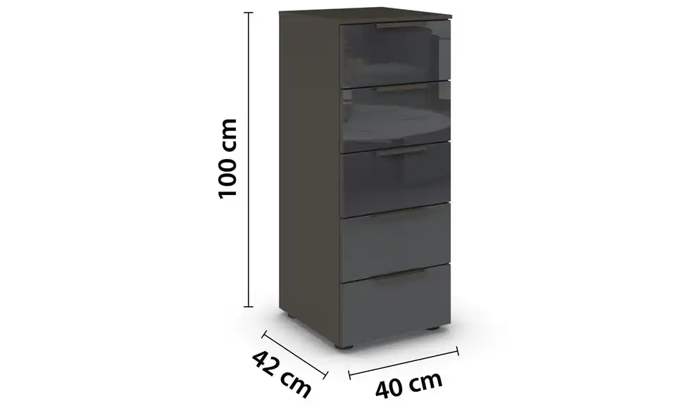 Kommode Basaltgrau, Graphit Basaltgrau, Graphit Front: Glas, Oberboden: Dekor 40 cm Graphit