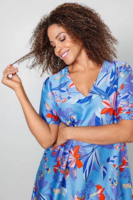 Midikleid, floraler Druck, Saumvolant