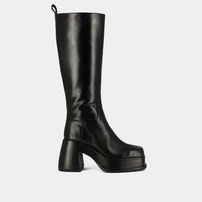 Bottes à plateformes et bouts carrés  en cuir noir