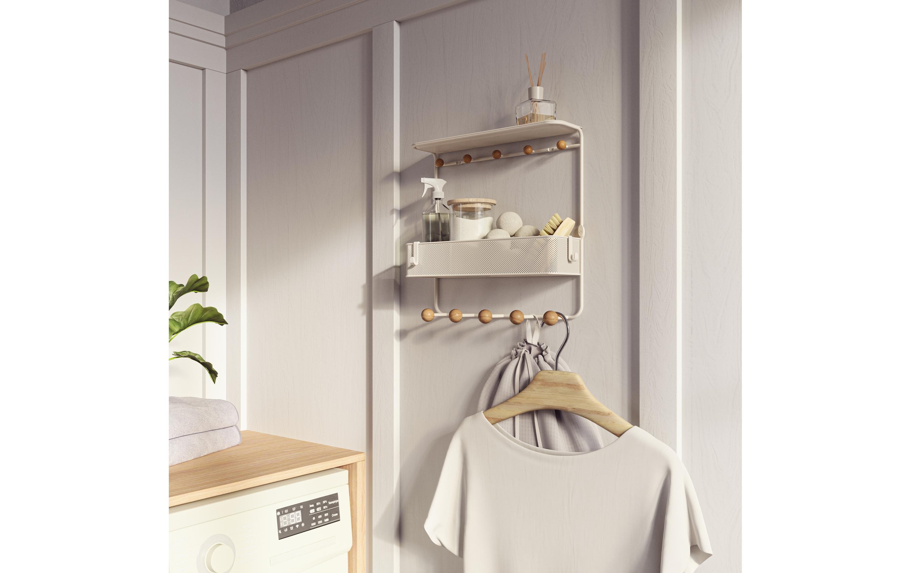 Wandgarderobe Estique 10 Haken, WeissWandgarderobe aus Stahl und Holz