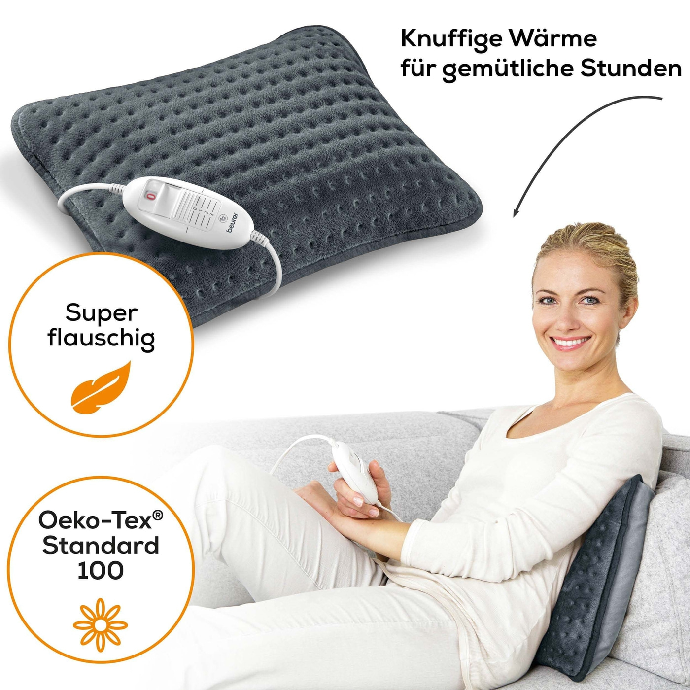 (40x30cm) HK 48 Sofa Heizkissen Elektrisches Wärmekissen mit 3 Hitzestufen (27501) - Grau