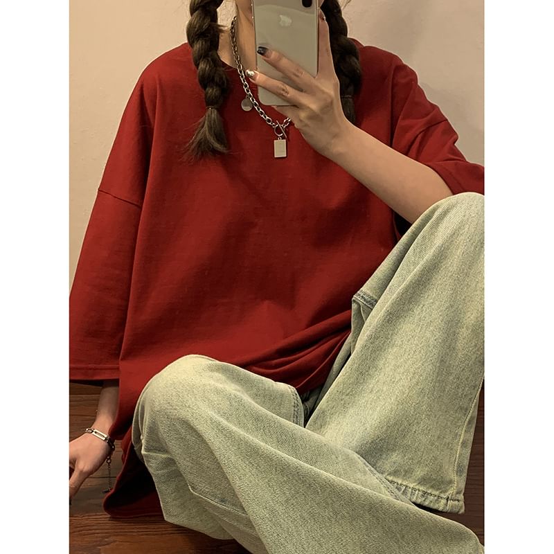 Juku Girls - Oversized effen T-shirt met elleboogmouwen