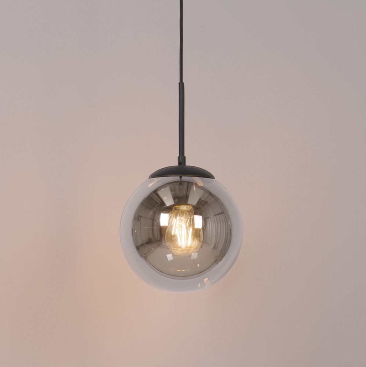 Art Deco hanglamp zwart met smoke glas incl. rail adapter 1-fase - Iconic Flore