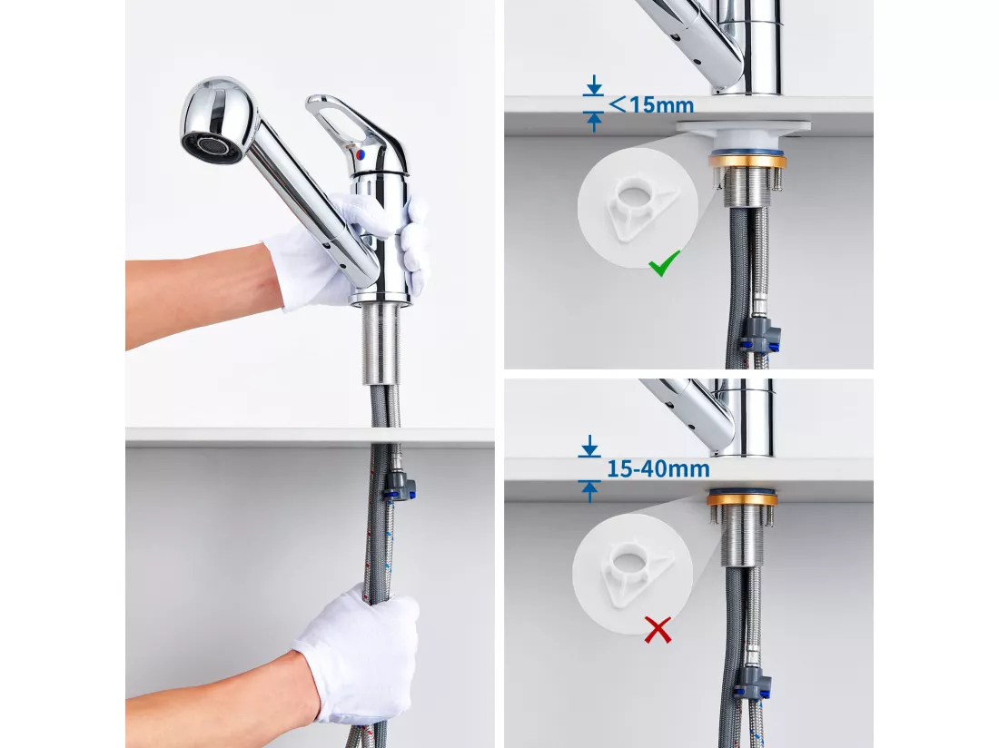 Robinet Cuisine Douchette Extractible,Mitigeur Cuisine en Inox avec Douchette 2 Modes Jet,Bec Bas, Pivotant à 360°, Eau Froid/ Chaud,Chromé