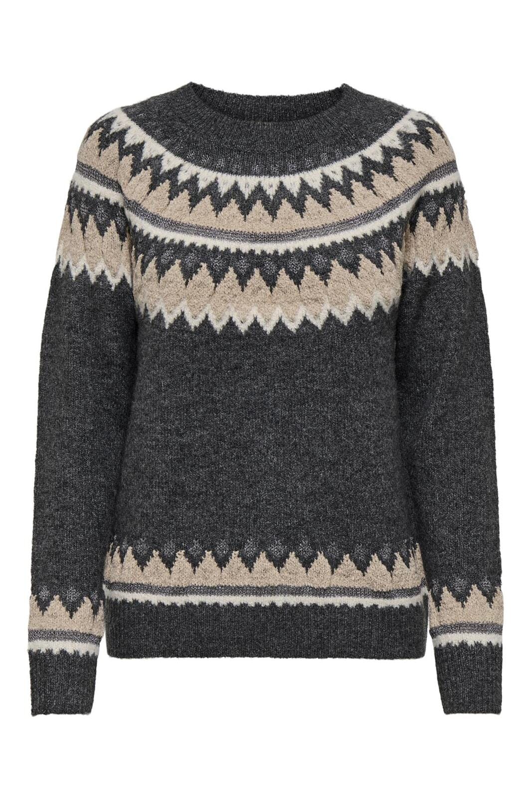 Only Onlrosita Ls Pullover Knt 3793989 dark grey melange w silver glitter golden yellow cloud dancer