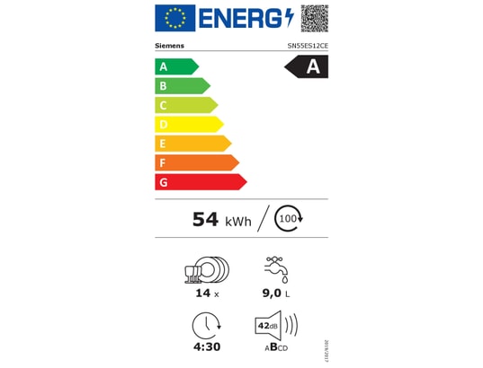 SIEMENS - Lave vaisselle encastrable 60 cm SN55ES12CE, iQ500, glassZone, Bandeau inox