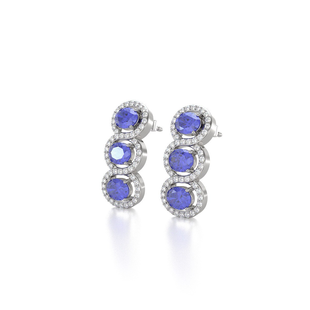 Boucles d'oreilles ADEN Or 585 Blanc Fleur Tanzanite et Diamants 4.55grs