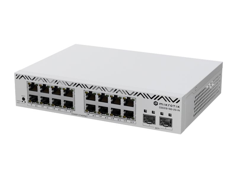 MikroTik Switch CSS318-16G-2S IN 18 Port 16 Gigabit-Ethernet-Anschlüsse und 2 SFP  10G Uplink-Anschlüsse