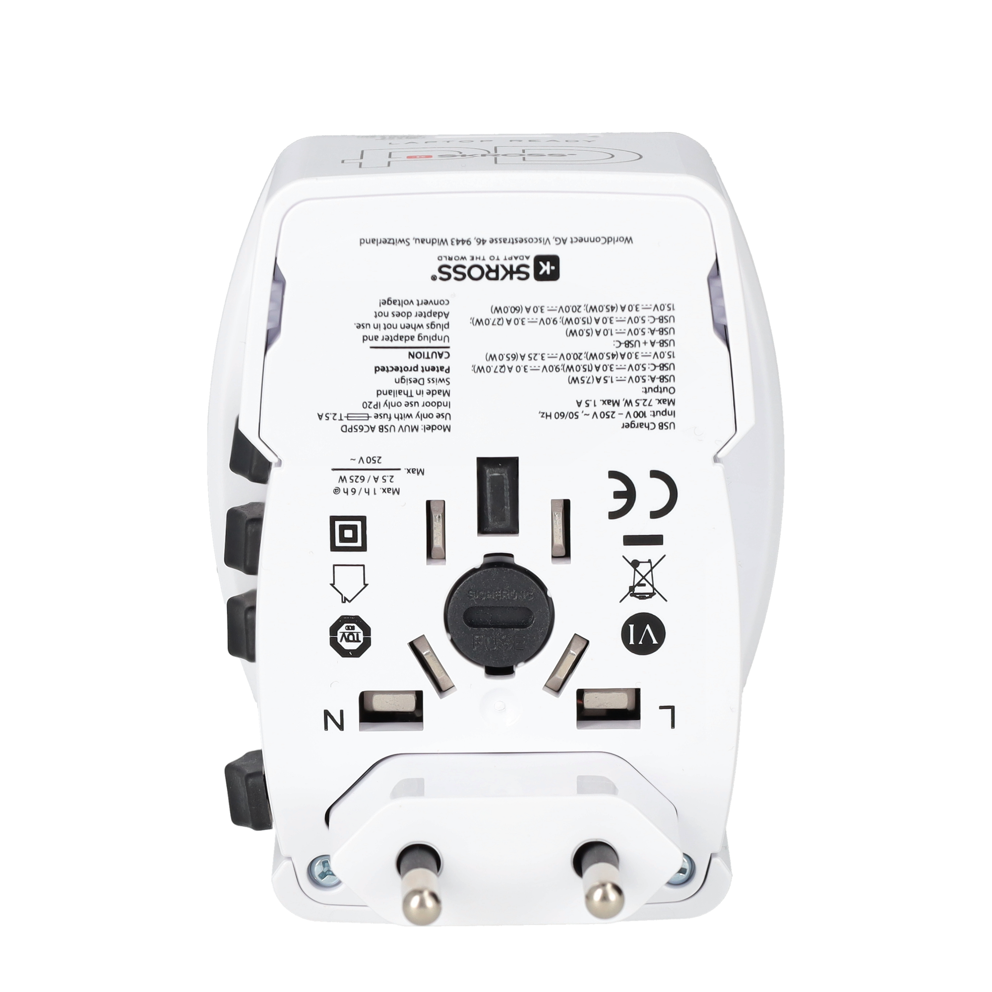 World Travel Adapter Weltreise Adapter MUV USB AC65PD Ladegerät EU / USA / Australien / China   USB  A / USB C (1.302977) - Weiss