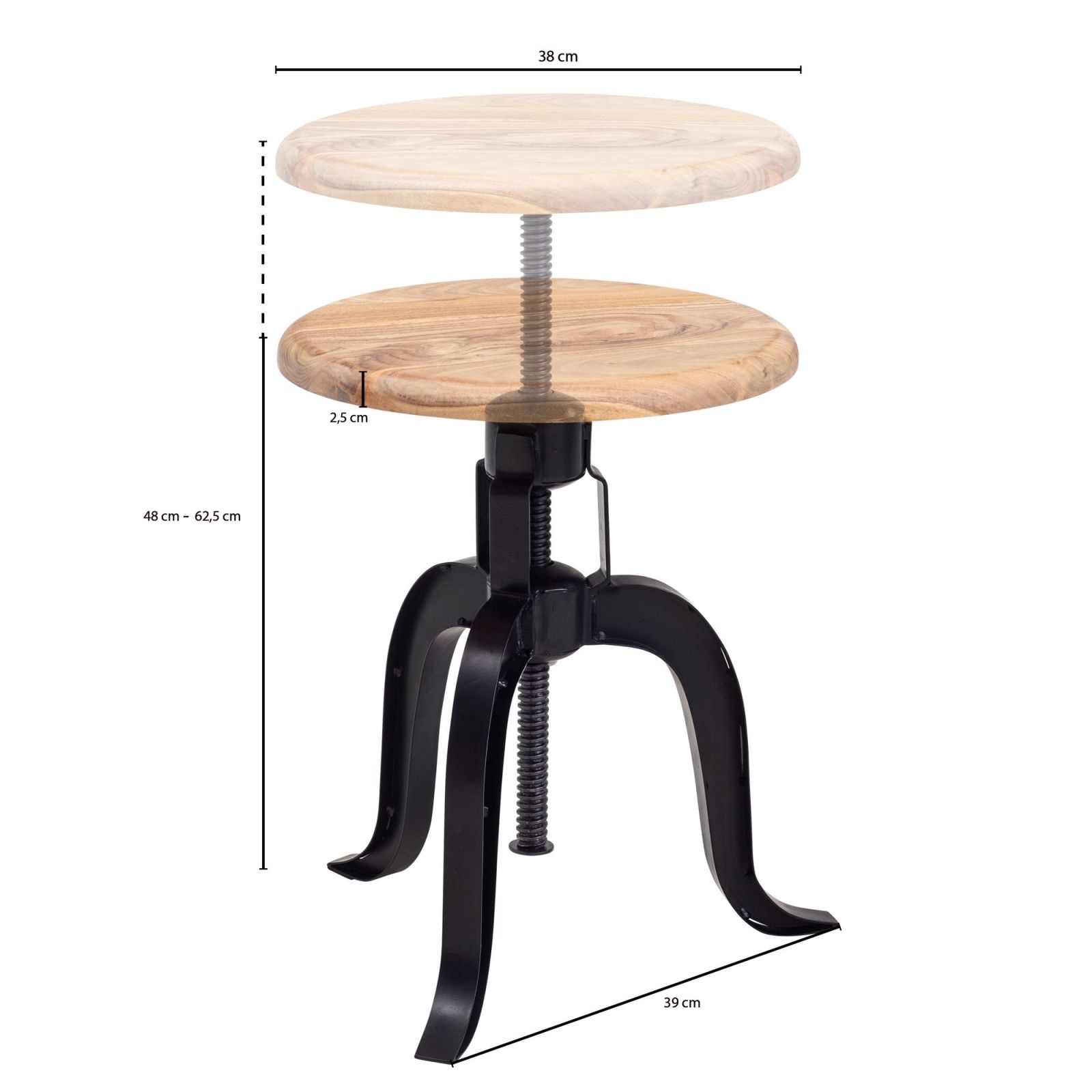Drehhocker - natur-schwarz - Metall