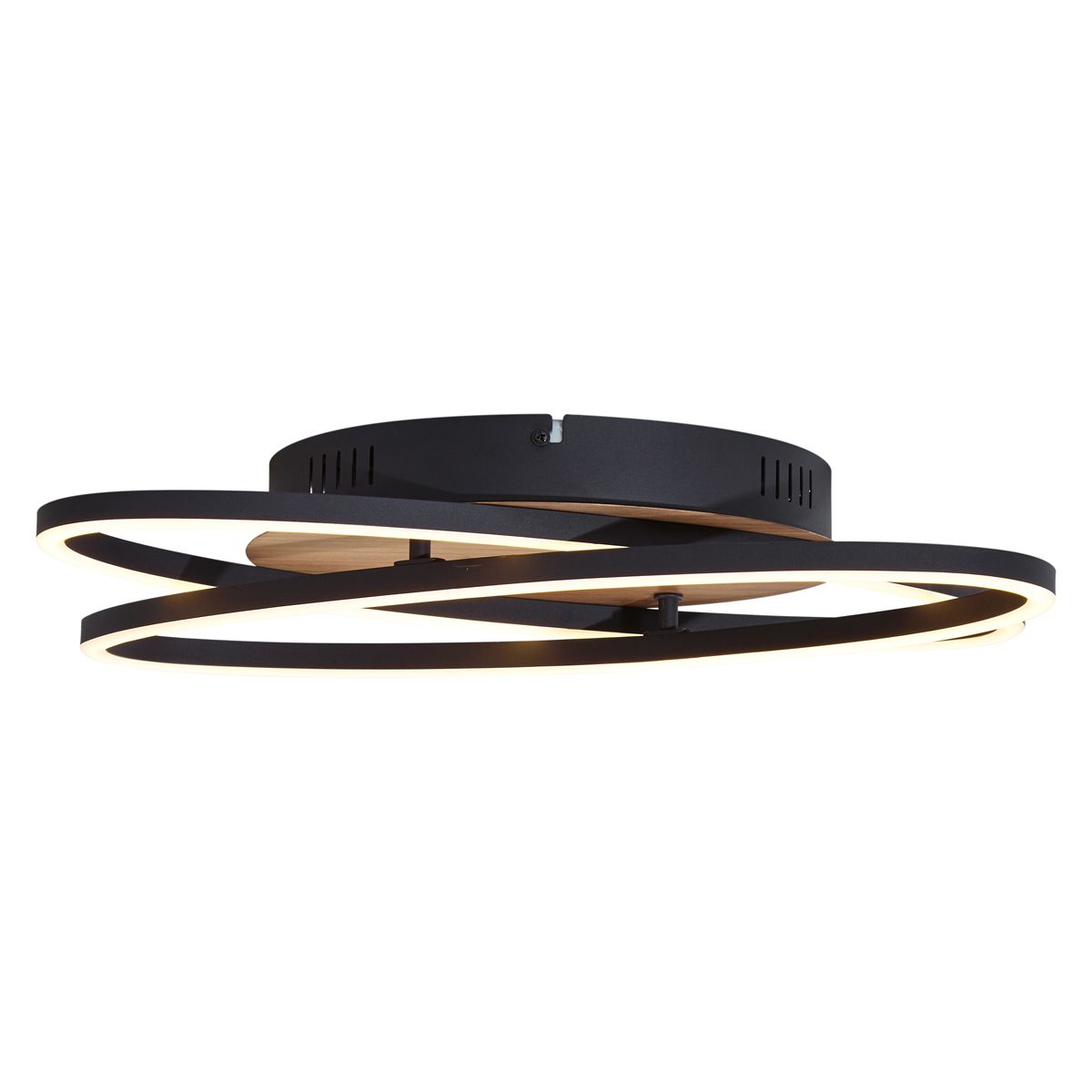 Plafondlamp zwart met walnoot hout incl. LED 3-staps dimbaar 2-lichts - Kane