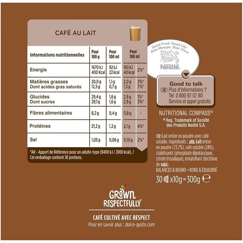 Capsules de café Nescafé Dolce Gusto Café au lait - Boîte de 30