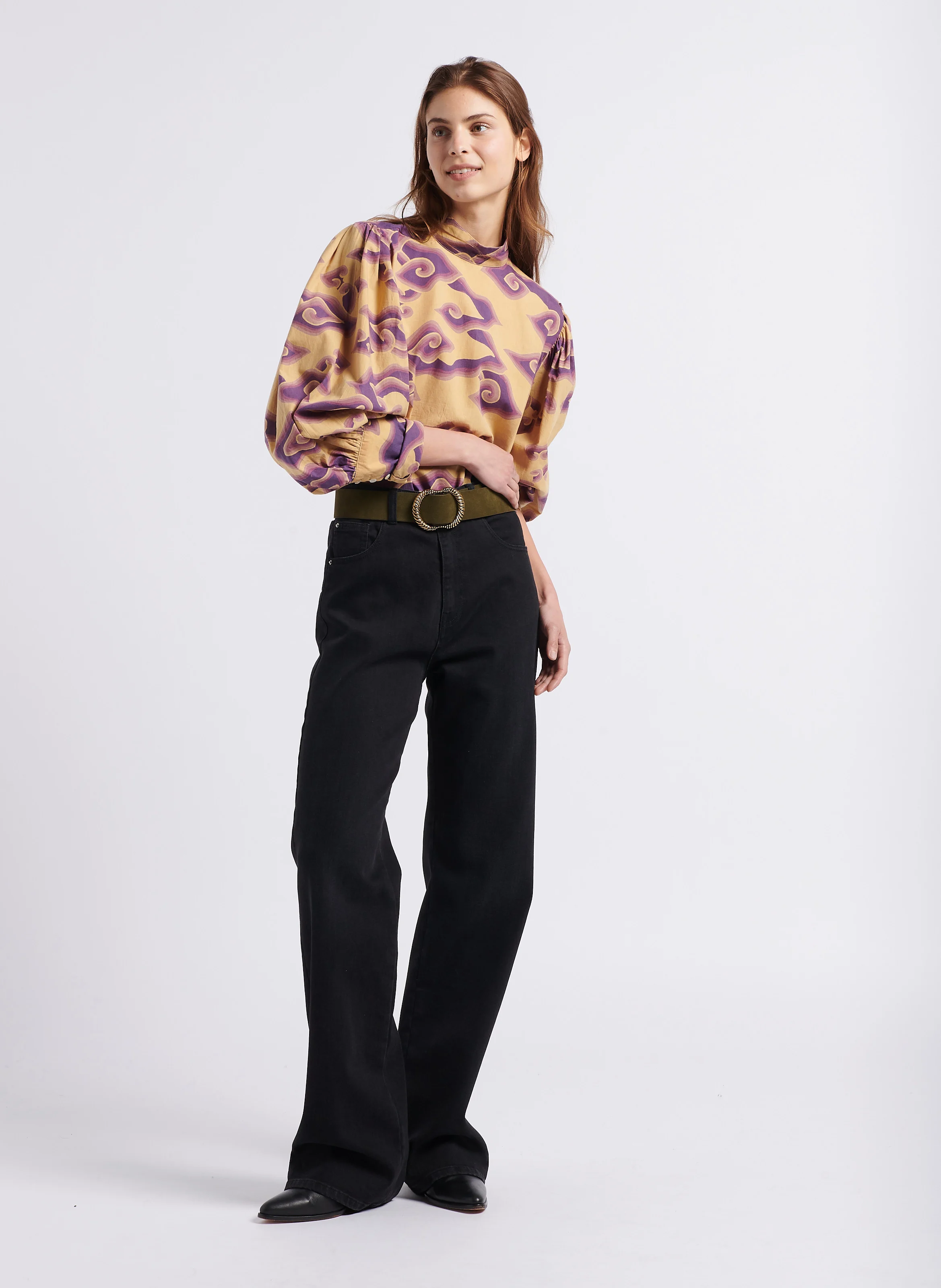 SELF - Blouse col montant imprimée en coton | Violet