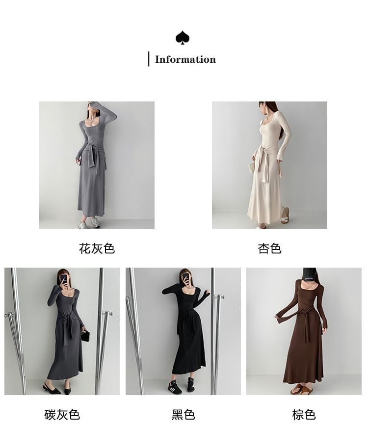 Shira - Maxi T-shirtjurk met strikceintuur en vierkante hals in 5 kleuren