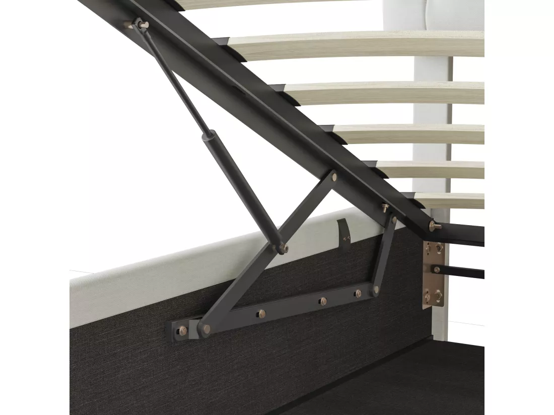 Lit 140x200cm - Espace de Rangement - Sommier à Lattes - Eéclairage LED et tête de lit relevable - Lin - Beige