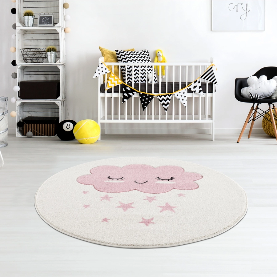 LIVONE Kinderteppich Kids love Rugs WOLKE Rund cremerosa