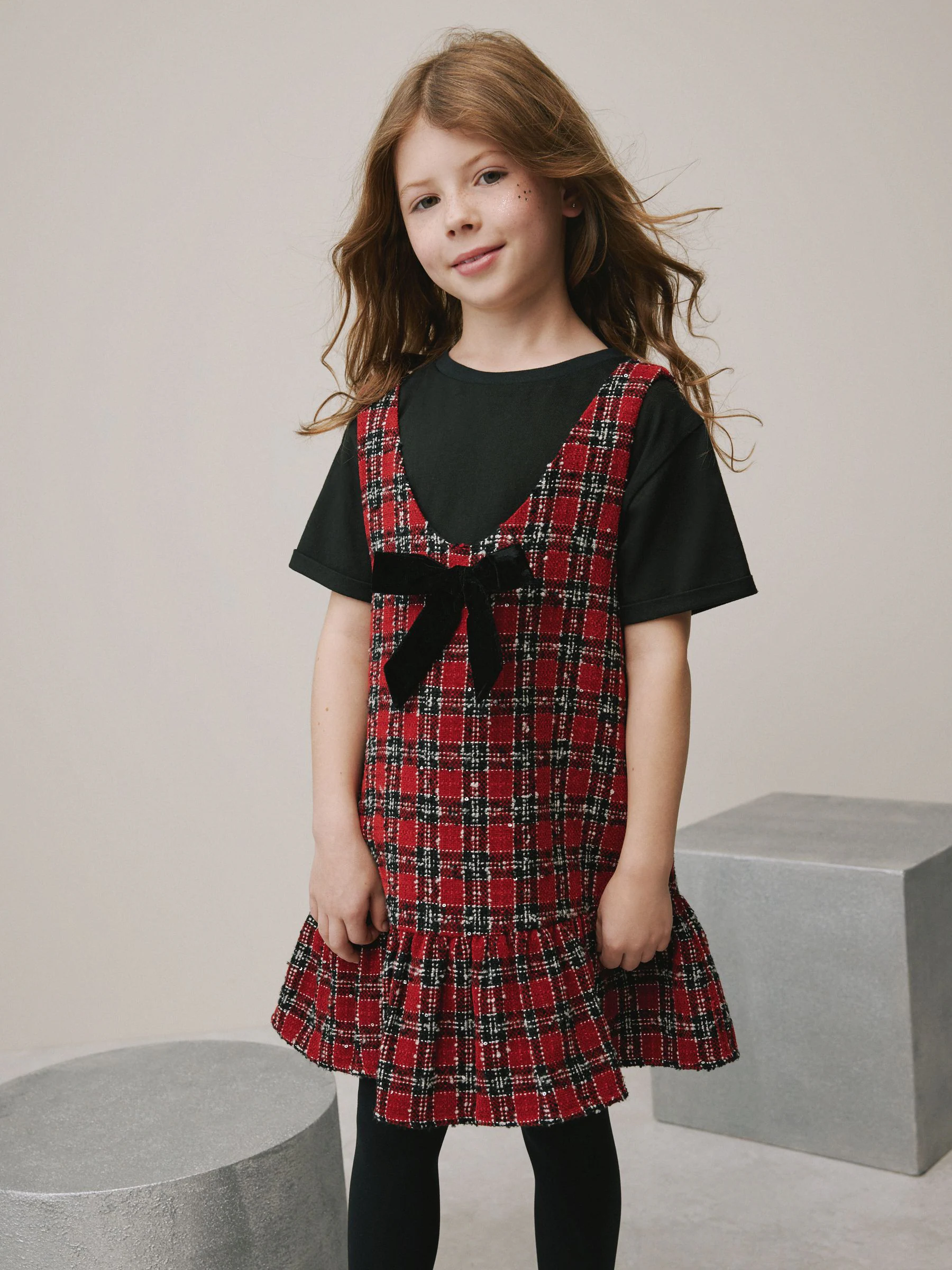 Rood geruit - Set van overgooier en T-shirt (3-16jr)