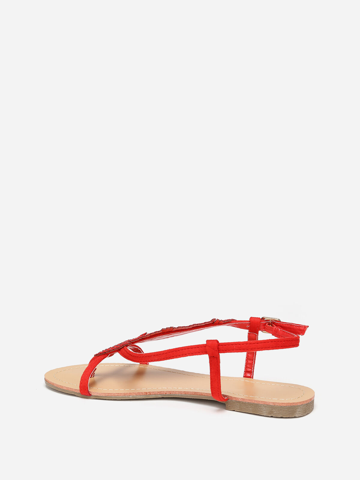 Nu-pieds à feuille en strass grandes tailles- Rouge