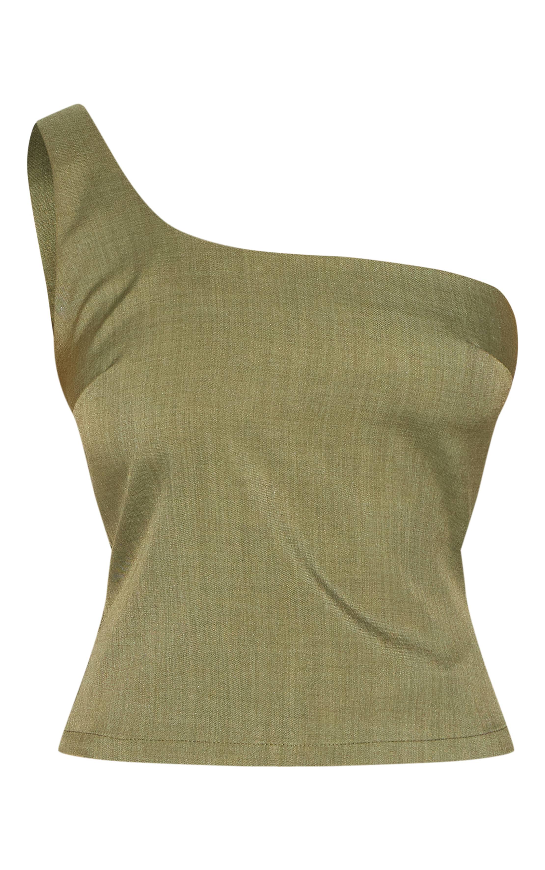 Vert Olive Haut Asymétrique En Tissu Tissé