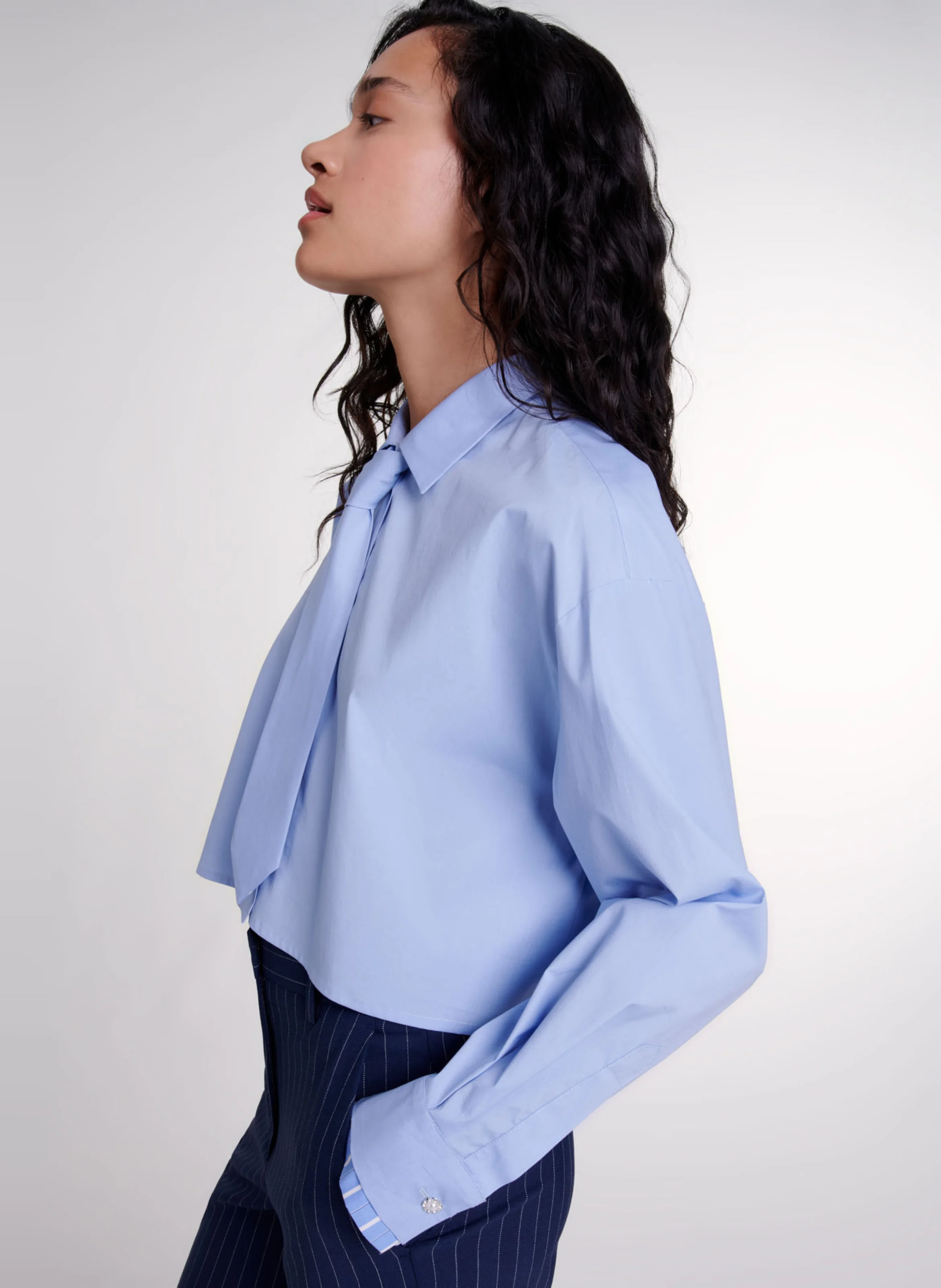 Chemise ample col classique en coton mélangé | Bleu