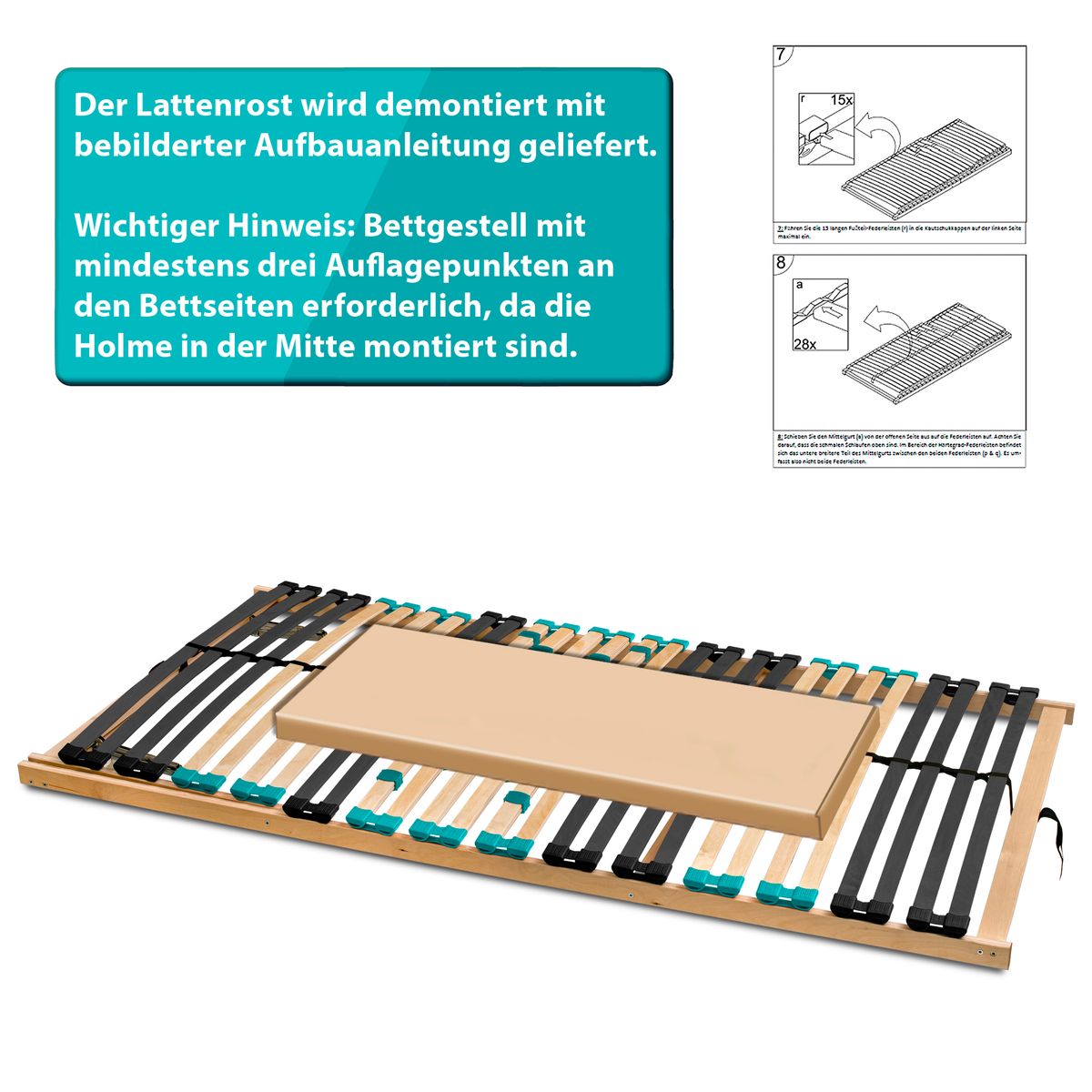 Coemo 7-Zonen Lattenrost DRÖMSON 28 Federleisten starr 70 x 200 cm