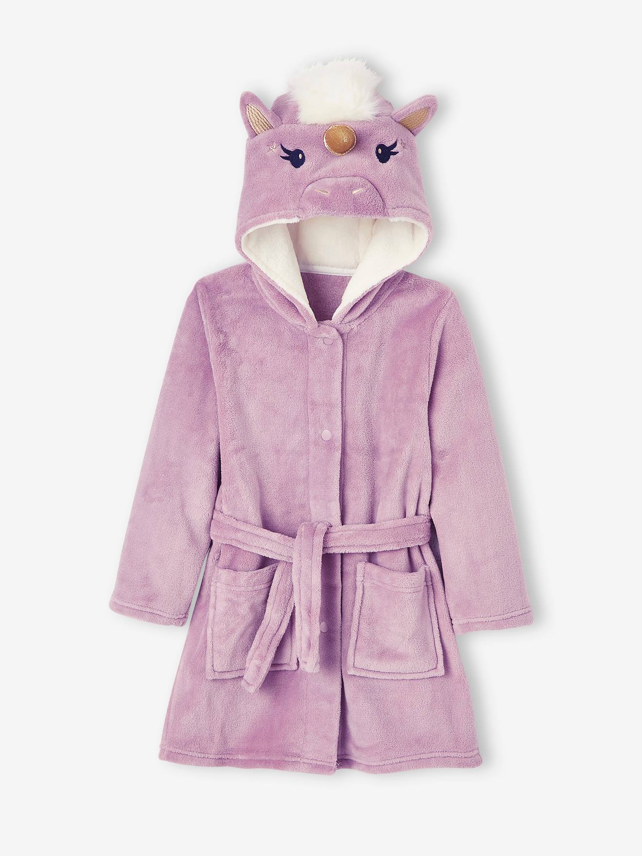 Robe de malha com renda de unicórnio, lilás claro liso com motivos, para meninas