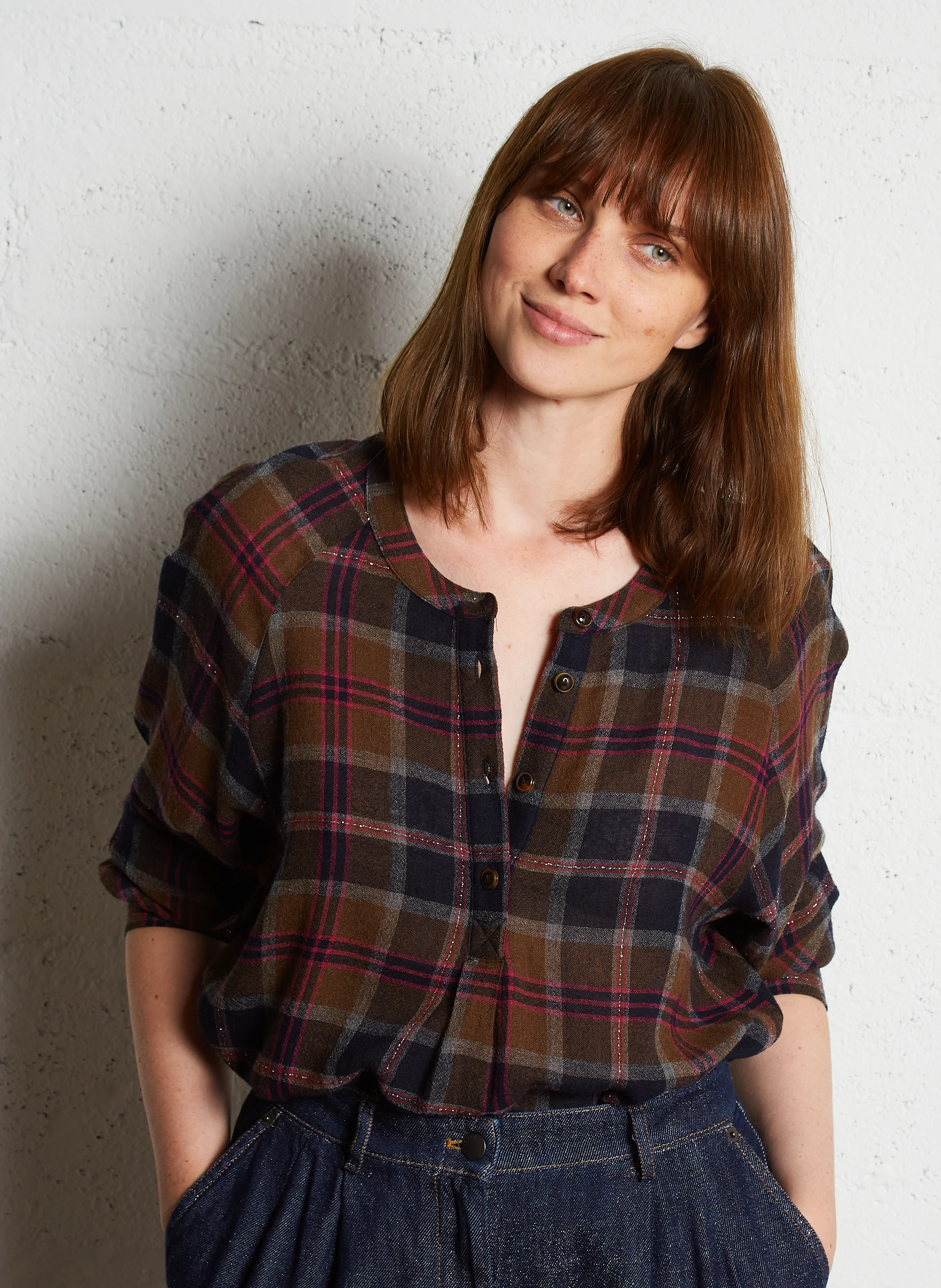 TOMI - Blouse col rond à carreaux| Multicolore