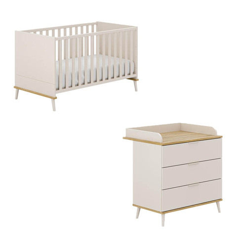 Chambre DUO HAZEL Lit 70x140 Commode à Langer Cashmere Beige  - YUNY BY PAIDI